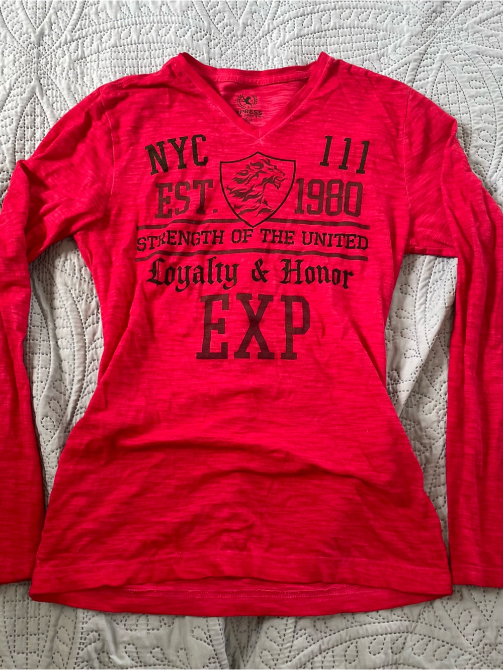 Express Red Long-Sleeve Graphic Top